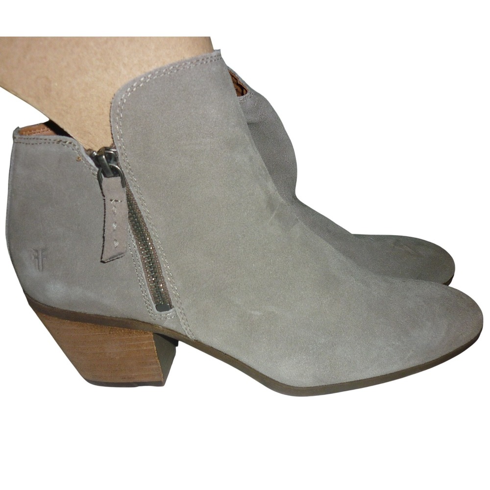 Frye Judith Double Zip Booties Grey Suede Ankle Boots Women's 8.5 NWOB‎